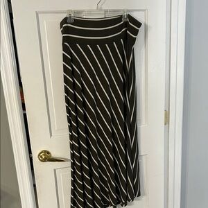 CJ Banks Olive Green and White Diagonal Stripe A-Line Skirt